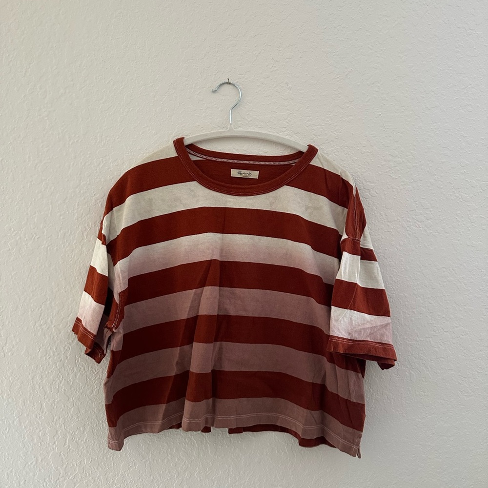 Madewell Red and Cream Striped Short Sleeve Tee